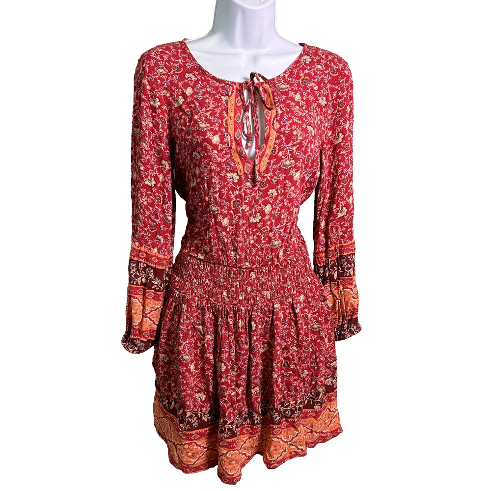 American Eagle Mini Drop Waist Dress Womens M Floral Bohemian Smocked Cottage